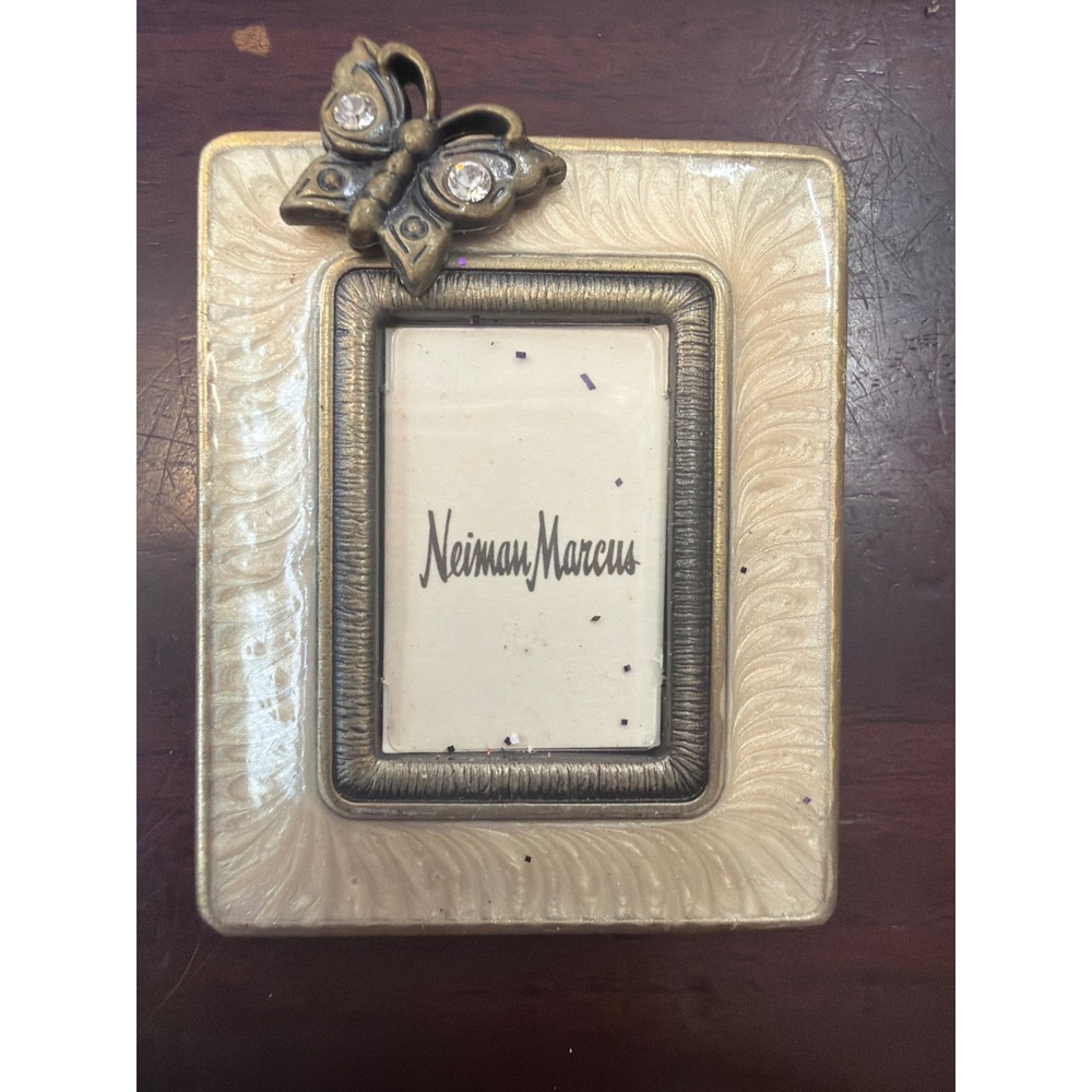 Jay Strongwater Neiman Marcus Mini Picture Frame Butterfly Crystal Enamel Cream